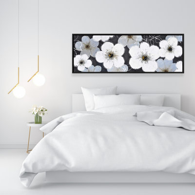 Gray Flowers Framed Canvas | Bedroom Botanical Floral Decor