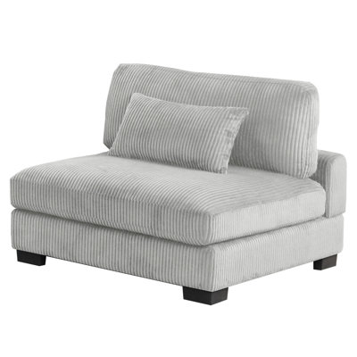 Fauteuil contemporain sans accoudoirs gris avec structure en bois et velours côtelé de 46,14 po de largeur, avec pieds solides de conception moderne, idéal pour les espaces de vie primaires relaxants, dimensions