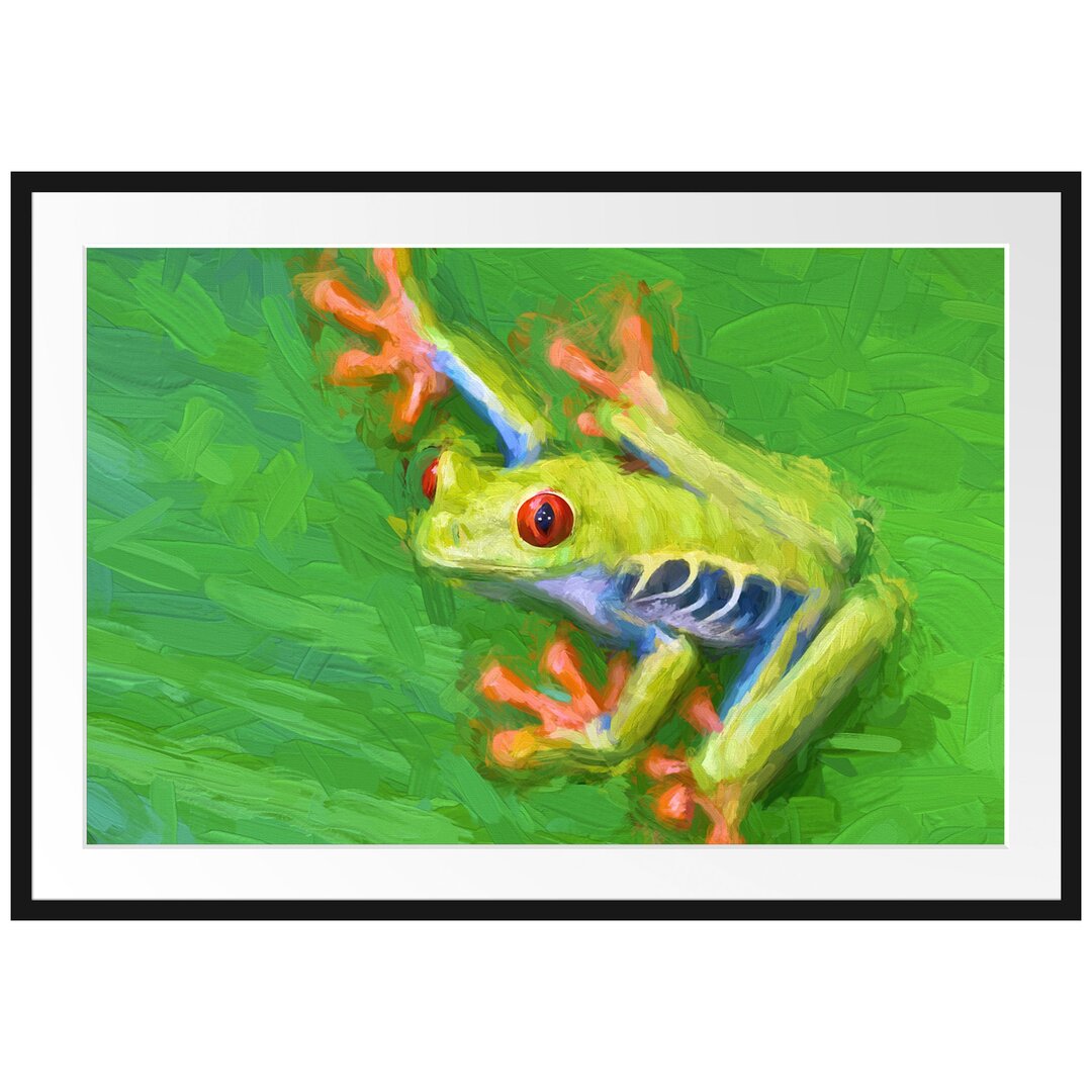 Gerahmtes Poster Frosch auf Blatt