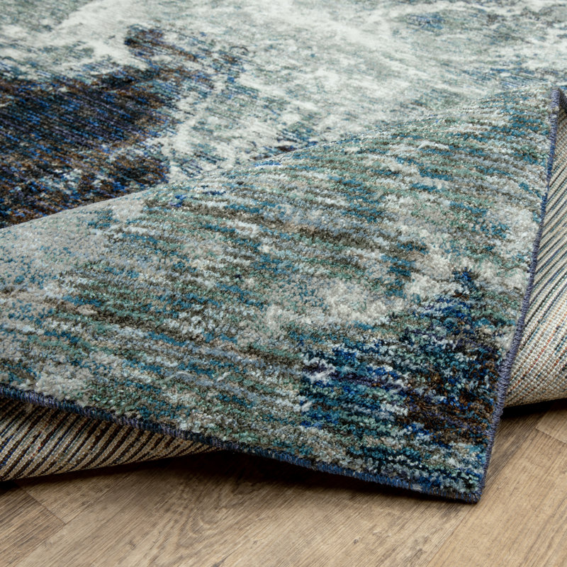 Tapis bleu abstrait Ronny, Rectangle 8 pi 6 po x 11 pi 7 po