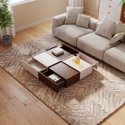 Table basse cubique avec rangement, 4 tiroirs
