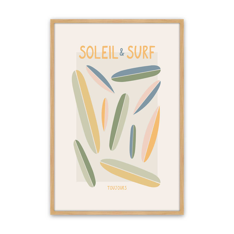«Soleil Surf Toujours» par Garima Dhawan, impression, H 16 po x l 12 po, Cadre à joints visibles, Tanné