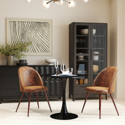 Ensemble de table de salle à manger moderne 3 pièces Kasparas avec table ronde et chaises rembourrées pour la cuisine, la salle à manger ou les espaces de réception