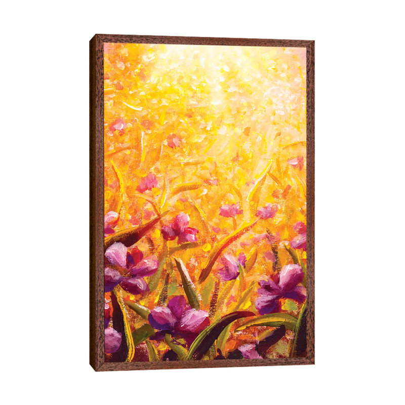 Beautiful Flowers In Sunshine On Yellow Background by Valery Rybakow - Painting on Canvas, 101.6 cm H x 66.04 cm W