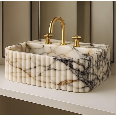 Lavabo fait à la main en marbre Calacatta Viola - lavabo à nervures, taille personnalisée - 20 po x 14 po x 6 po