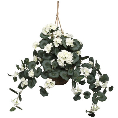 25" Artificial White Geranium Hanging Basket
