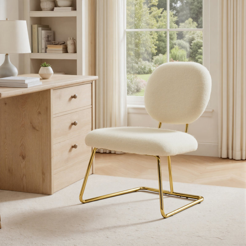 Striking Armless Accent Chair, White Polyester