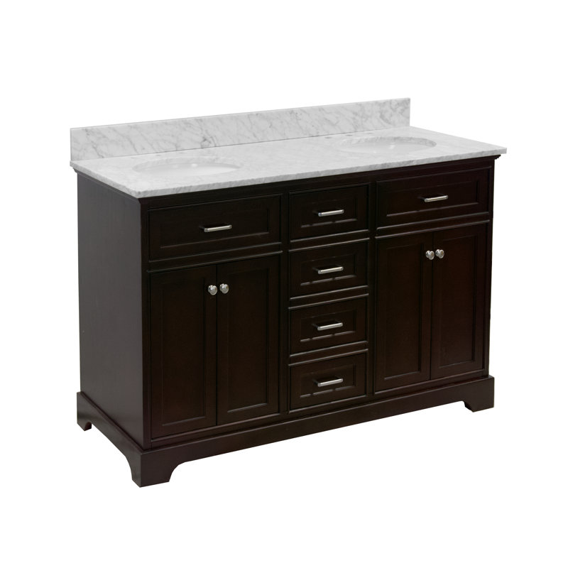 Ensemble de meuble-lavabo double 60 po Ronnie, Chocolat, Marbre de Carrare