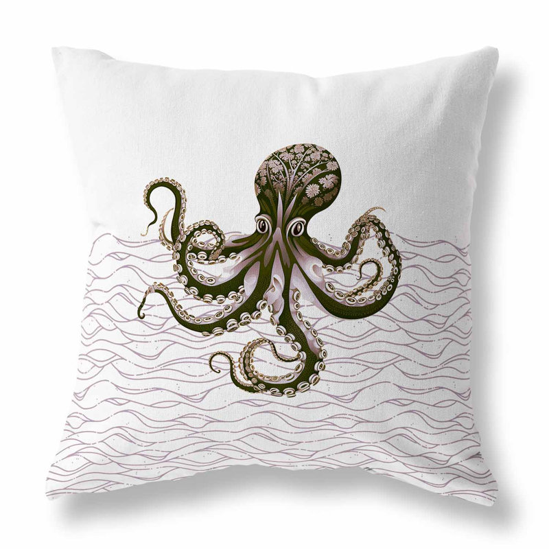 Coussin Oceanic Octo Art, H 18 po x l 18 po, Vert / lavande