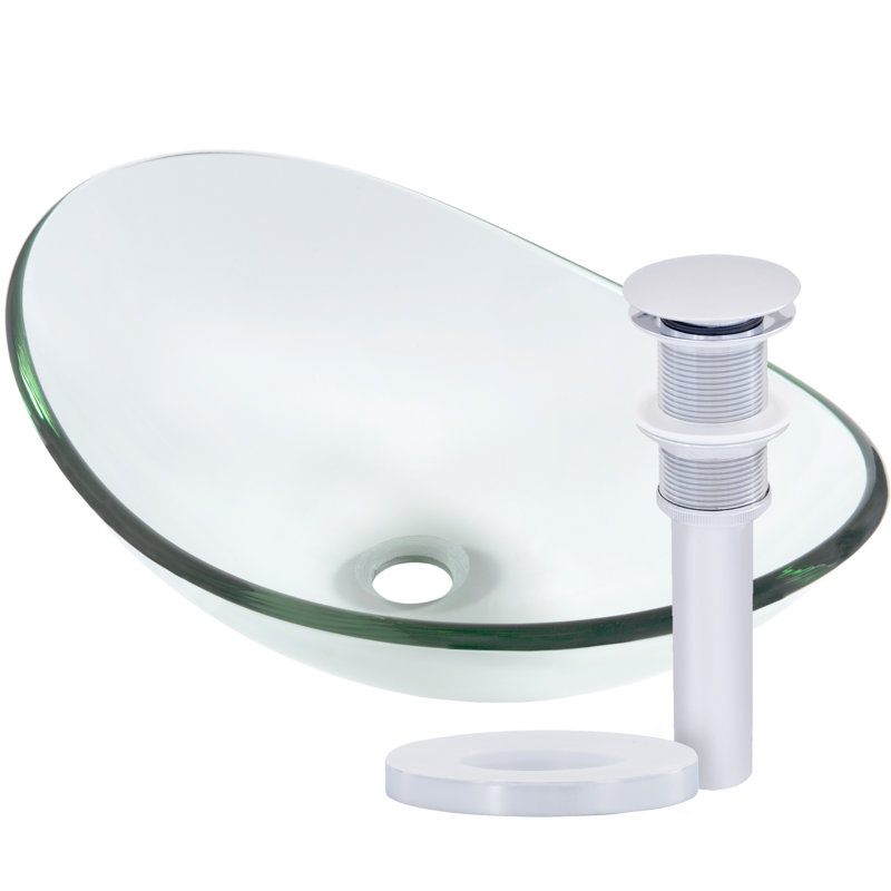 Novatto 13.5'' Glass Oval Bathroom Sink, Clear, Chrome