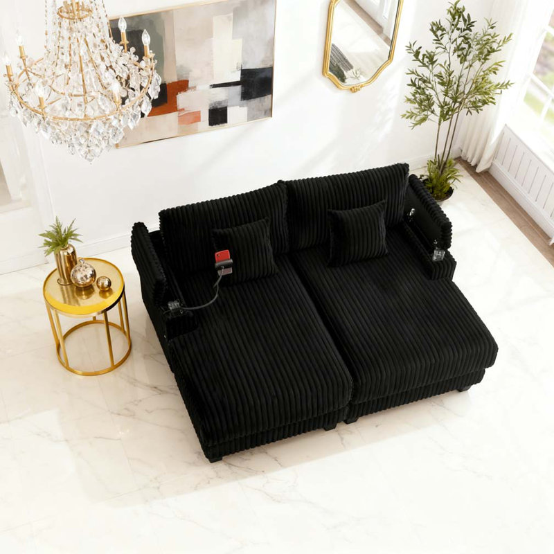 Canapé moderne avec méridienne 75,5 po, Noir