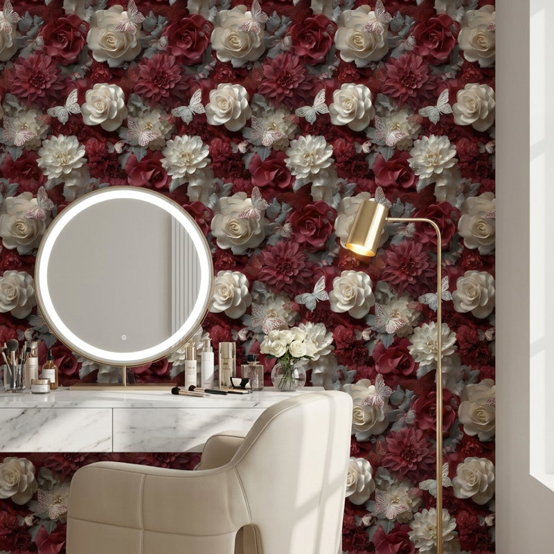 Papier peint floral avec papillons et décoration murale moderne