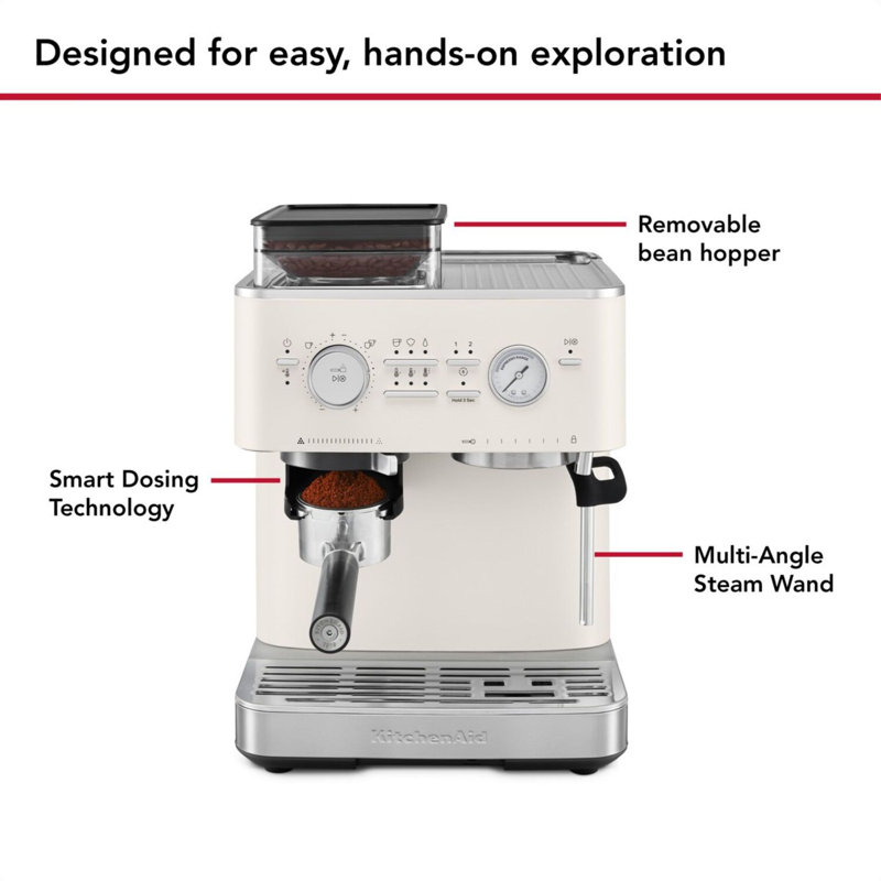 KitchenAid Semi Automatic Espresso Machine with Burr Grinder, KES6551, Porcelain White