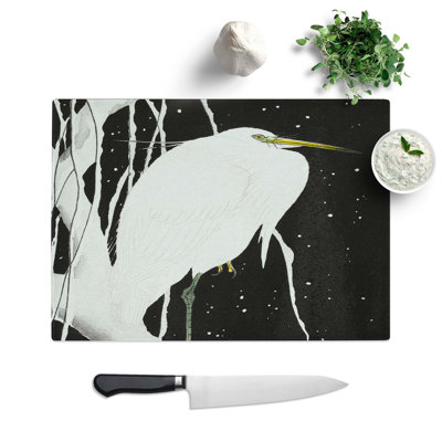 Tempered Glass White Heron in the Snow by Ohara Koson Chopping Board