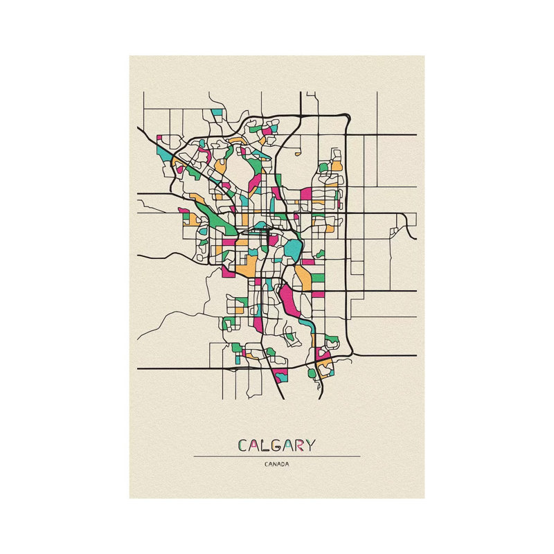 «Calgary, Canada Map» par Ayse Deniz Akerman - impression sur toile tendue, H 26 po x l 18 po x P 1,5 po
