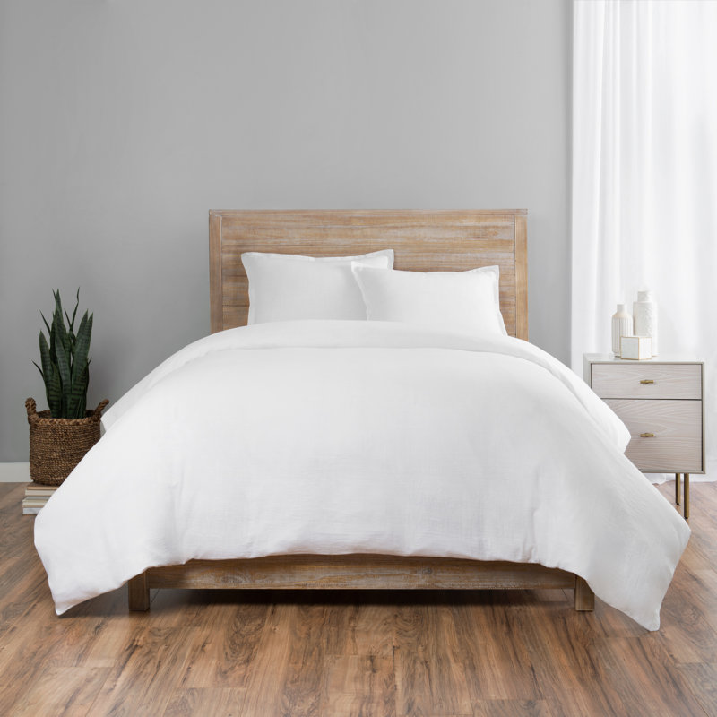 Lark Cotton Duvet Cover, Light Gray, King Duvet Cover + 2 Shams