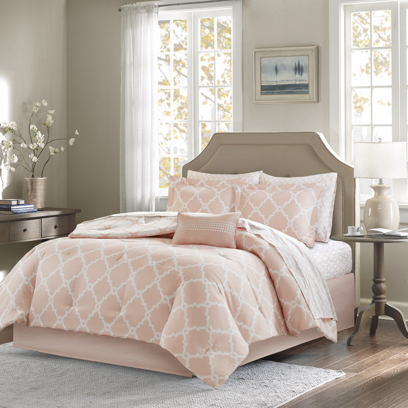 Ensemble d'édredon réversible en microfibre avec draps en coton Merritt, Édredon lit double et 8 pièces incluses, Pêche
