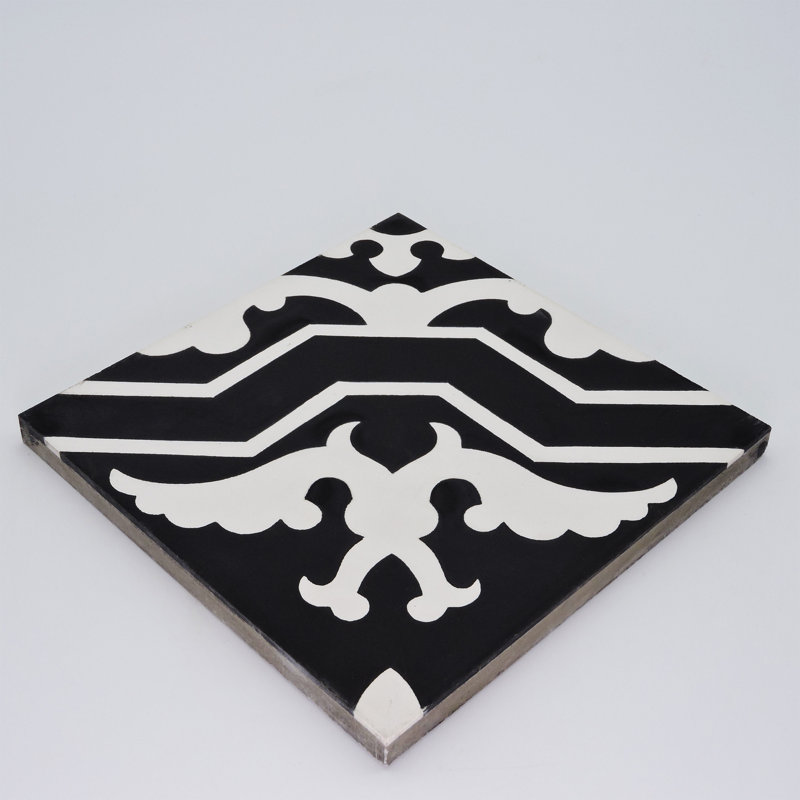 Temara 8" x 8" Cement Patterned Wall & Floor Tile, Black/White