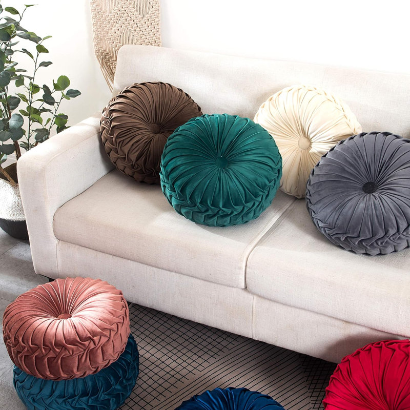 Coussin décoratif en velours rond 15 po (ensemble de 2), Crème