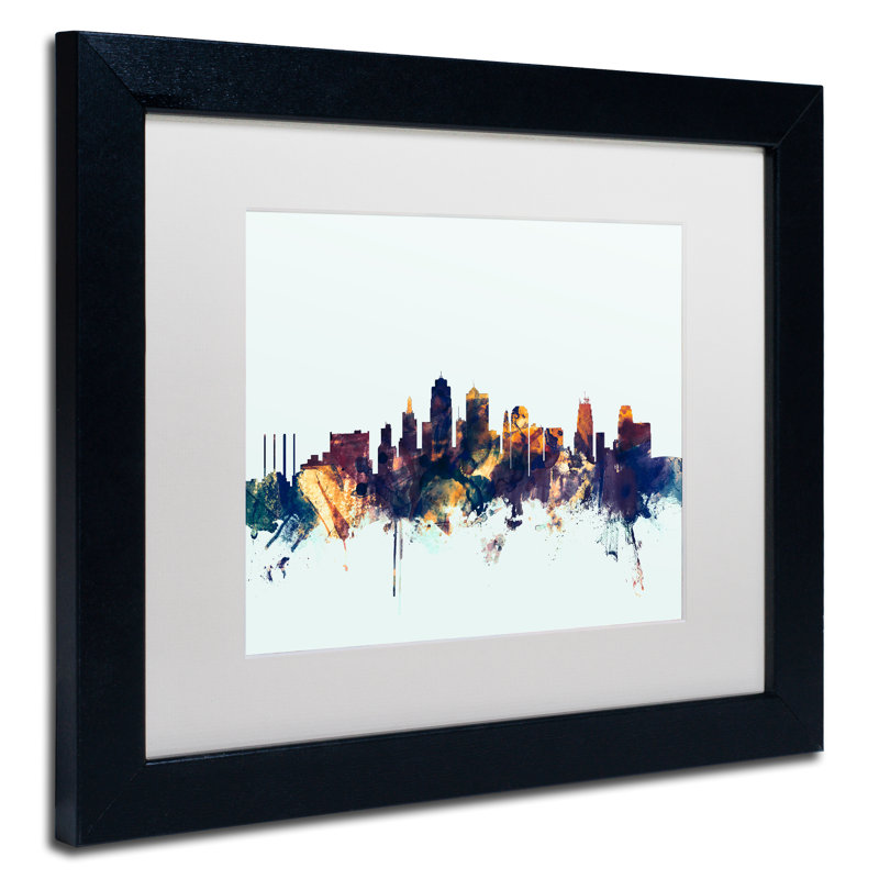 « kansas city horizon blue », impression encadrée, H 11 po x l 14 po x P 0,5 po, Encadrement brun