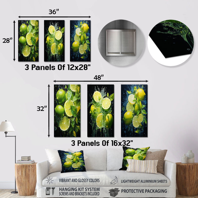 Ensemble de 3 décorations murales en métal Lemon Luminosité - fruits, H 28 po x l 36 po