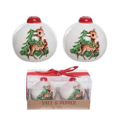 Dolomite Reindeer Salt and Pepper Shaker Set of 2, White, Ceramic, Table, Kitchen, Christmas, Tabletop