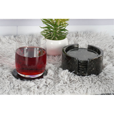 Marble Round 6 Piece Coaster Set With Holder