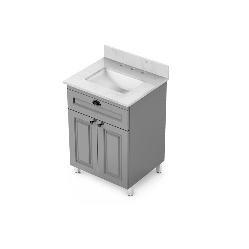 25'' Engineered Stone Single Bathroom Vanity Top with Sink, Bright White