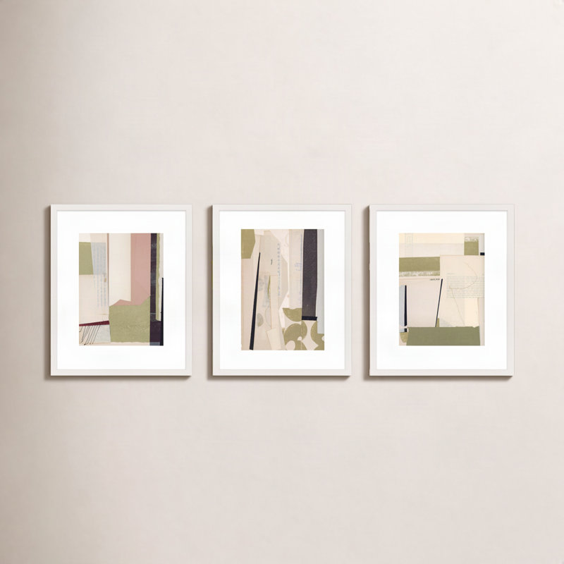 Again in Green, Set of 3 by Driftway Studio - Framed Wall Art, 20" H x 16" W, White
