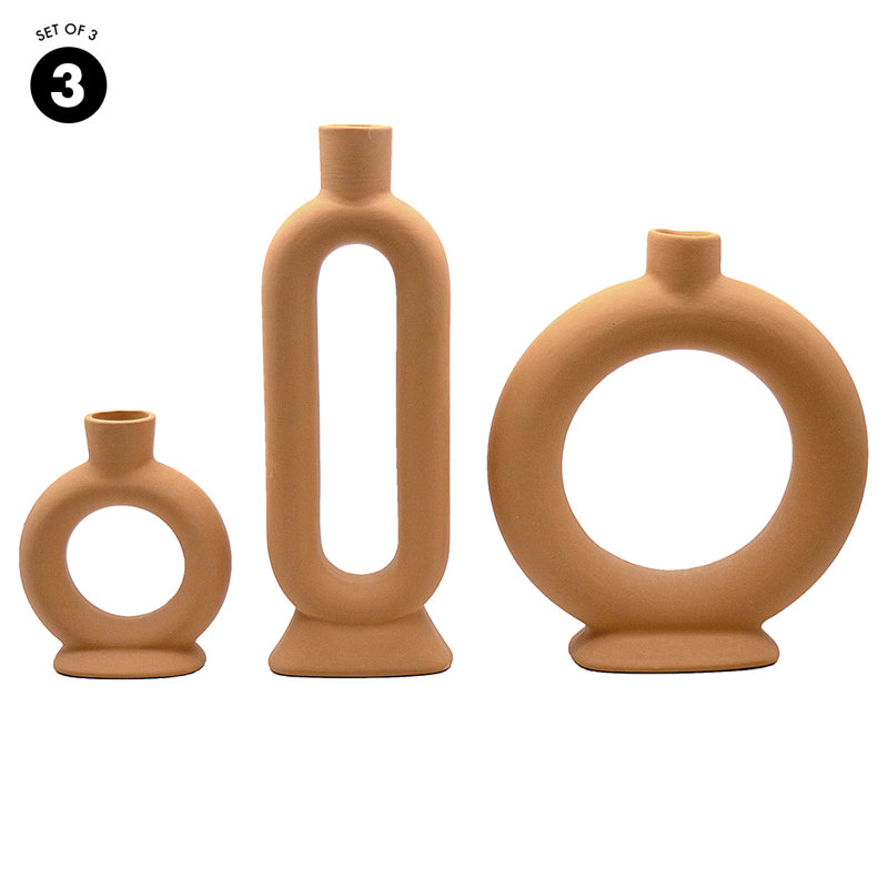 Ensemble de chandelles en céramique 3 pièces, Brun