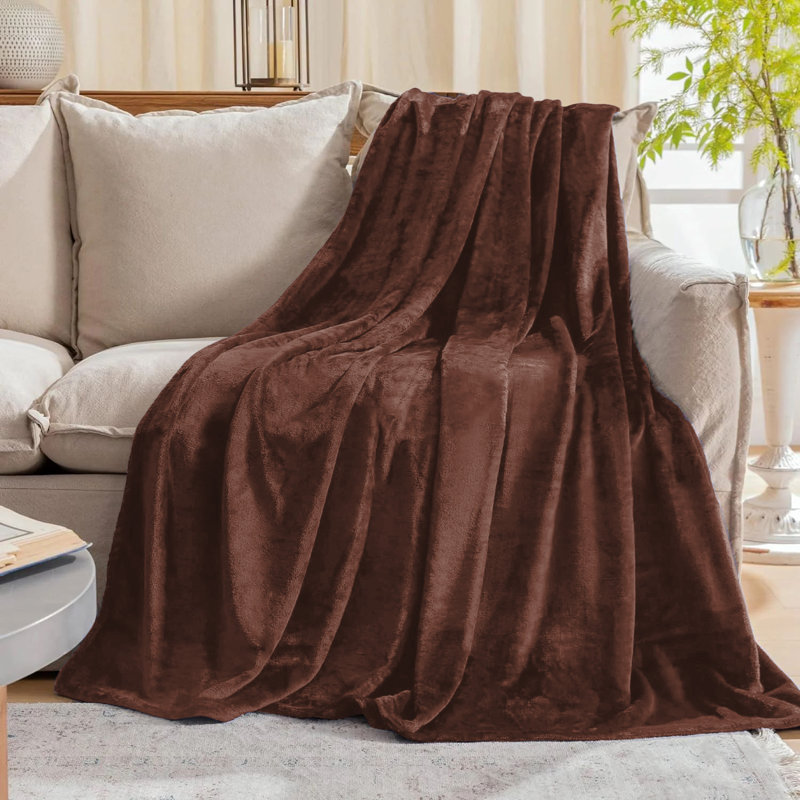 Faux Fur Reversible Fleece Throw Blanket – Soft & Cozy, Single (3'), Coffee