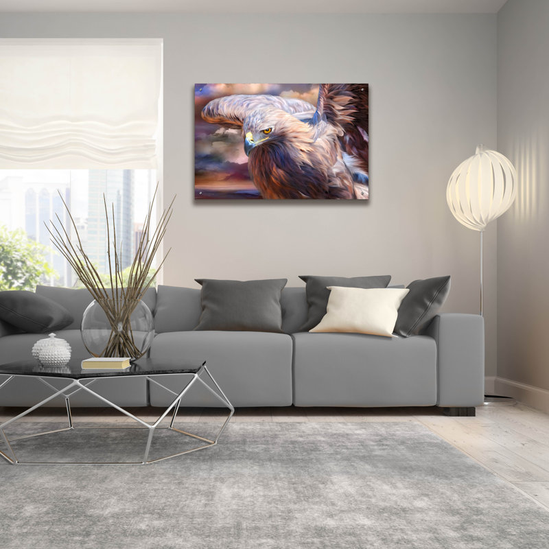 Art mural en verre Loon Peak® «Spirit of Golden Eagle» par Carol Cavalaris, H 24 po x l 36 po x P 0,2 cm