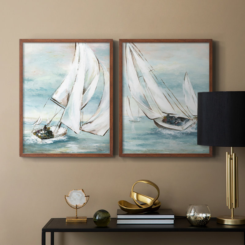 Réglage de la voile - Impression encadrée de qualité supérieure - Prêt à être accroché - aucun clou requis - aucun clou requis