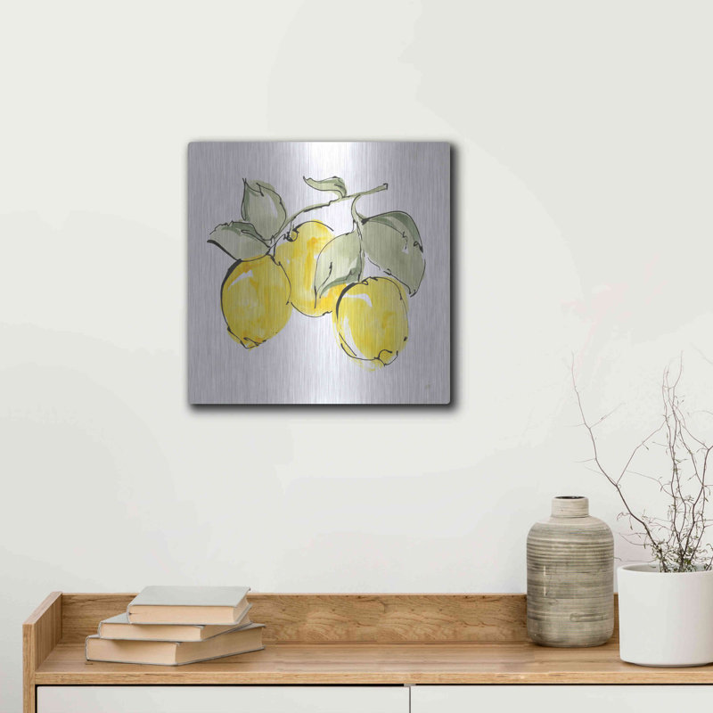 Art mural en métal luxueux «Lemons IV» par Chris Paschke, 12 po x 12 po, H 12 po x l 12 po