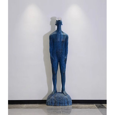 Modern Textured Surface Looking‑up Human Statue Indoor Floor‑standing Ornament