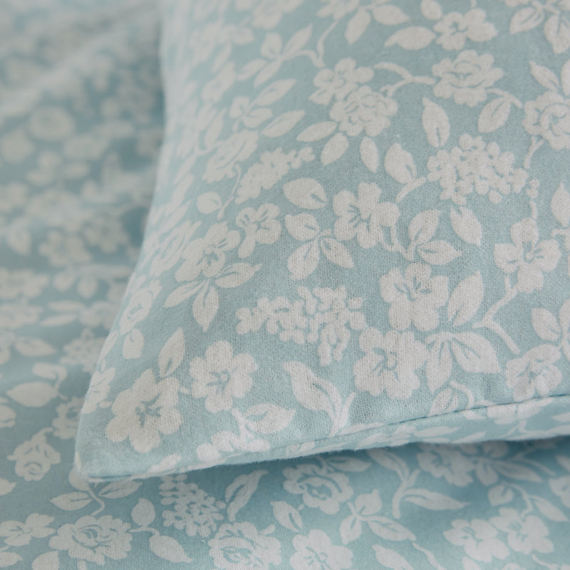 Rosebud Brushed Cotton Duvet Cover Set, Blue, Double Duvet Cover + 2 Standard Pillowcases