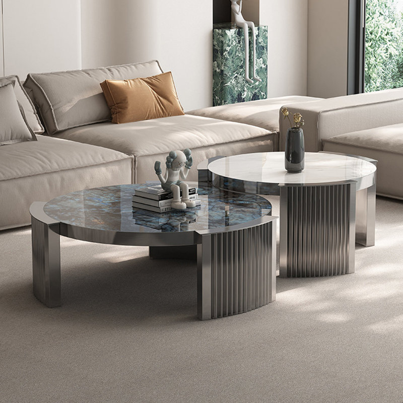 Italian Simple Marble Tea Table Set, Gray