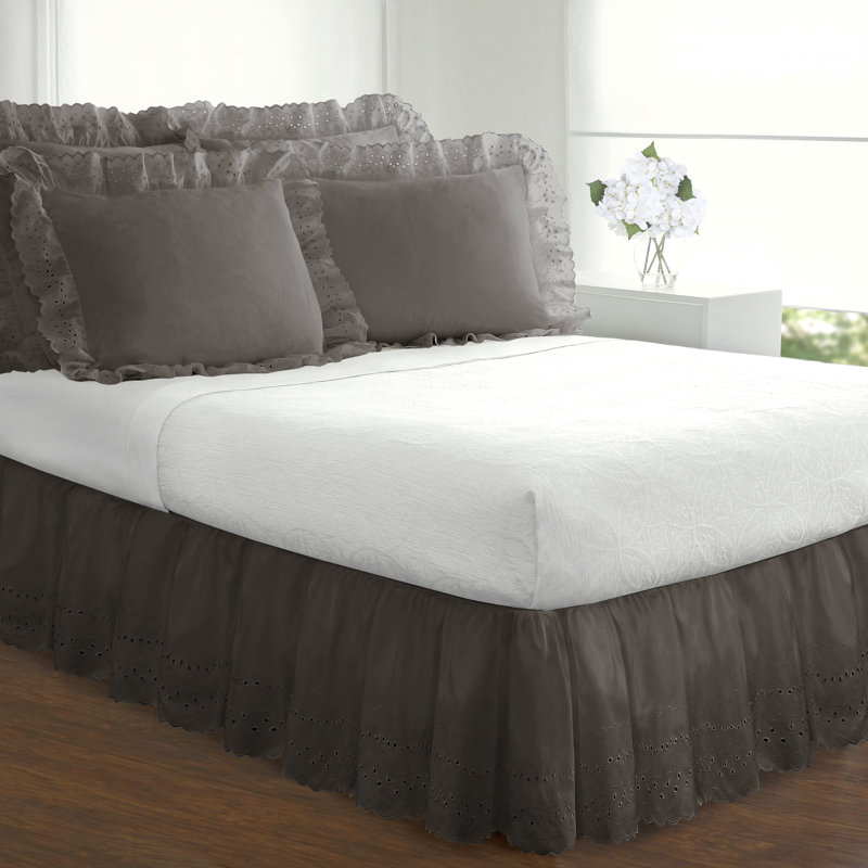Ivory Eyelet Ruffled Cotton Polyester Full Bed Skirt