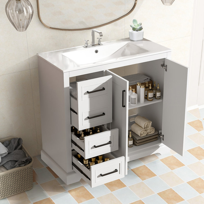 Meuble-lavabo moderne 36 "avec lavabo en céramique, Blanc