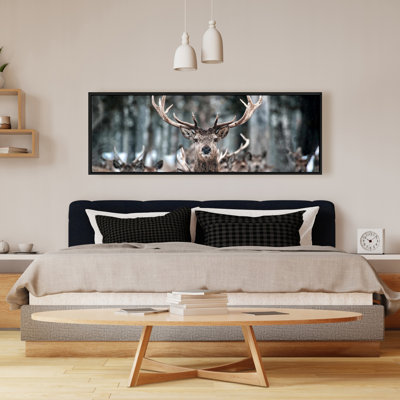 Stags Rustic Brown Framed Canvas | Bedroom Home Decor Art
