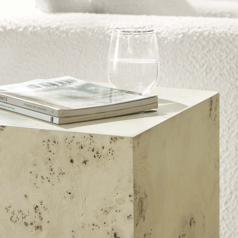 Bleached Burl Wood Square Accent Table with MDF Veneer