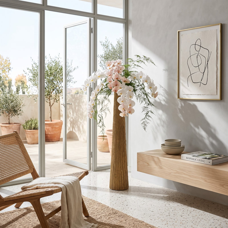 Vase de sol décoratif en métal pour la décoration d'espaces ouverts - Vase de table haut moderne avec finition texturée pour le salon ou les coins