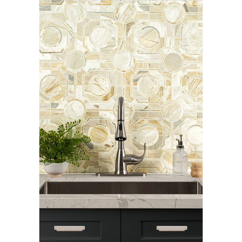Selene Oro Galleria 10 in. x 10 in. Polished Marble Mosaic Floor and Wall Tile