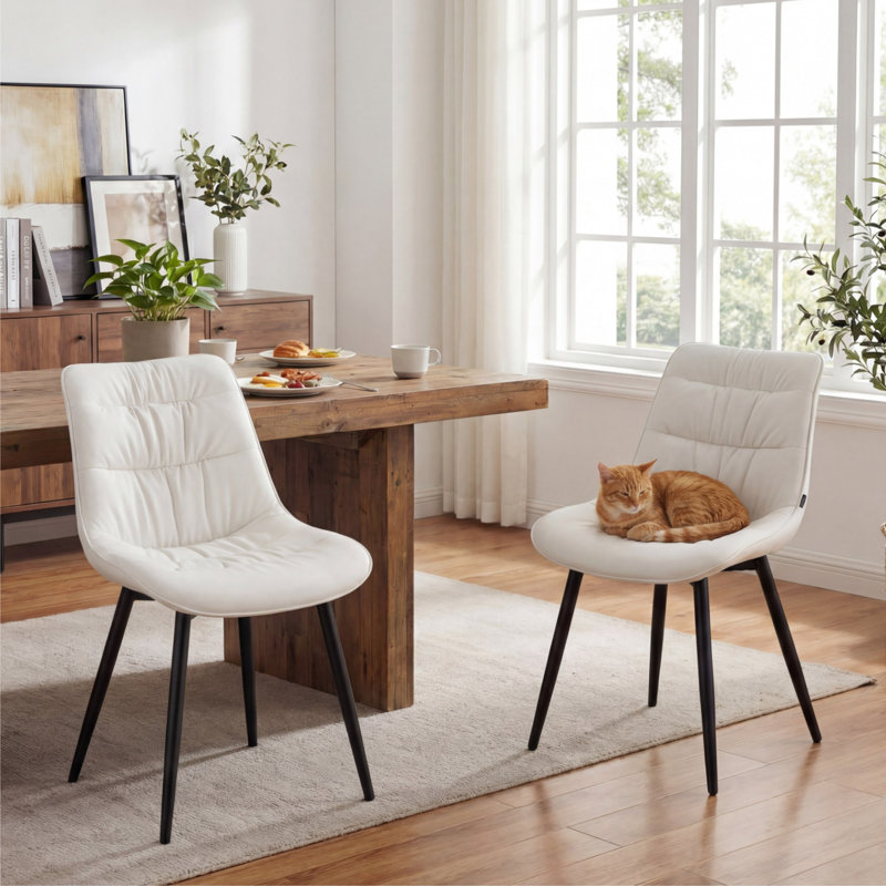 Emsley Faux Leather Upholstered Dining Chair Armless Side Chair with Metal Legs, White