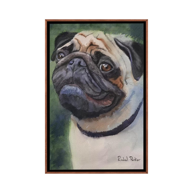 «Pug Portrait» par Rachel Parker - reproduction d'art, H 40 po x l 26 po x P 1,5 po, Toile avec cadre en bois classique