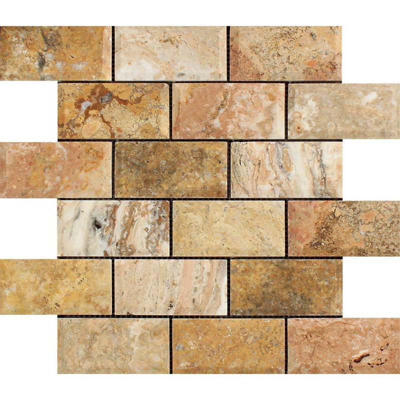 Carrelage mosaïque biseauté en travertin