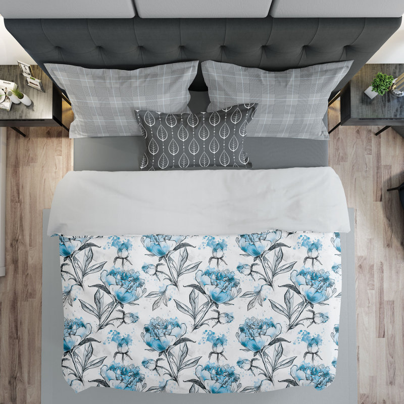 Ensemble de housse de couette Kellogg, Housse de couette simple + 1 taie décorative + 1, Bleu pâle