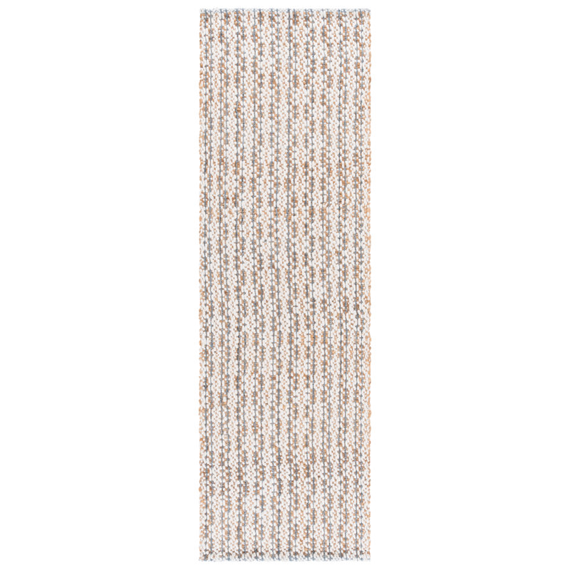Natural Fiber 225 Hand Loomed Jute; Wool; Pet No Pattern Rug in Natural/Blue, Runner 2'3" x 8'