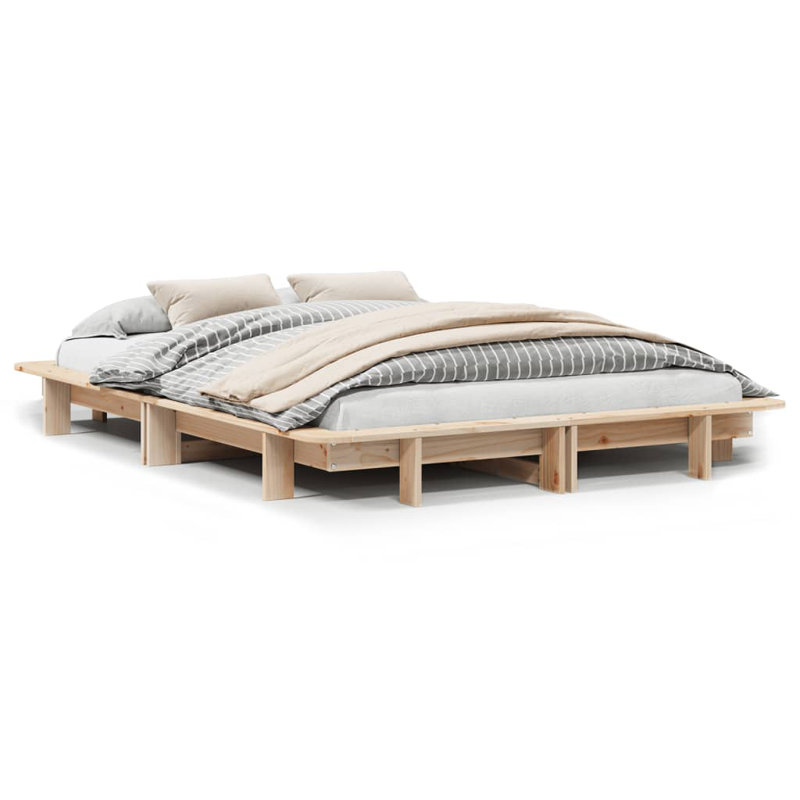 Bed Frame Without Mattress Solid Wood Pine, Brown, Small Double (4')