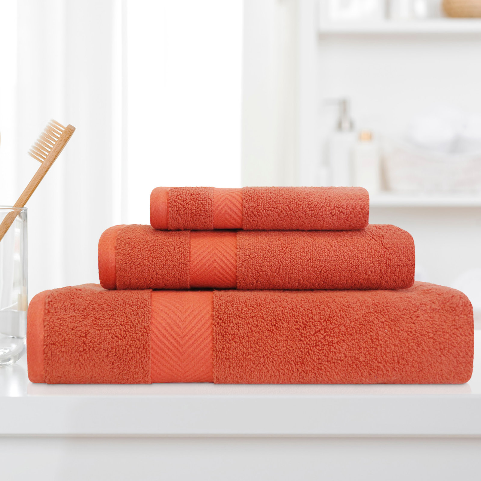 Hamachi 3-Piece Cotton Towel Set, Brick